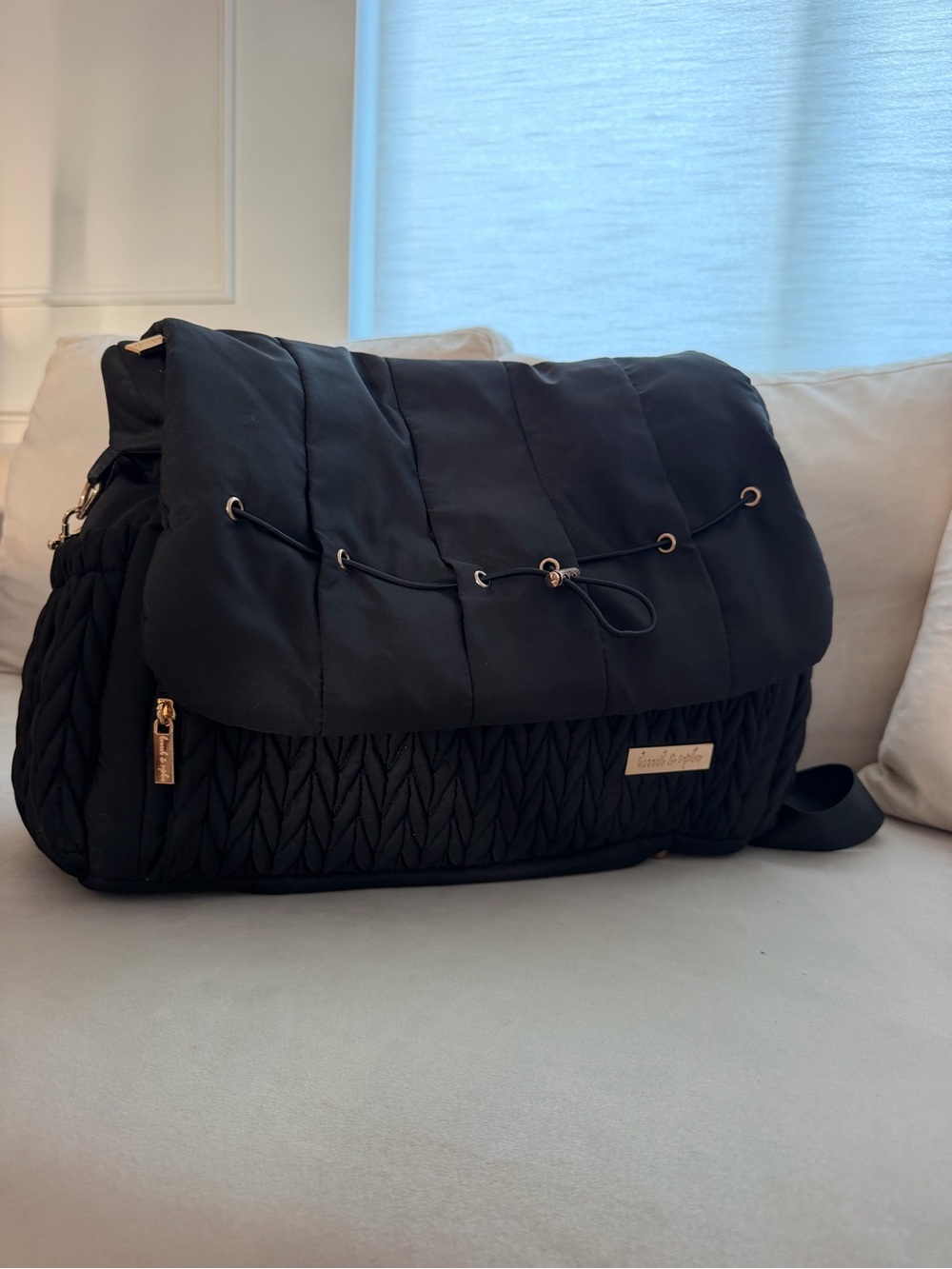 Black Quilted Crossbody Diaper Bag